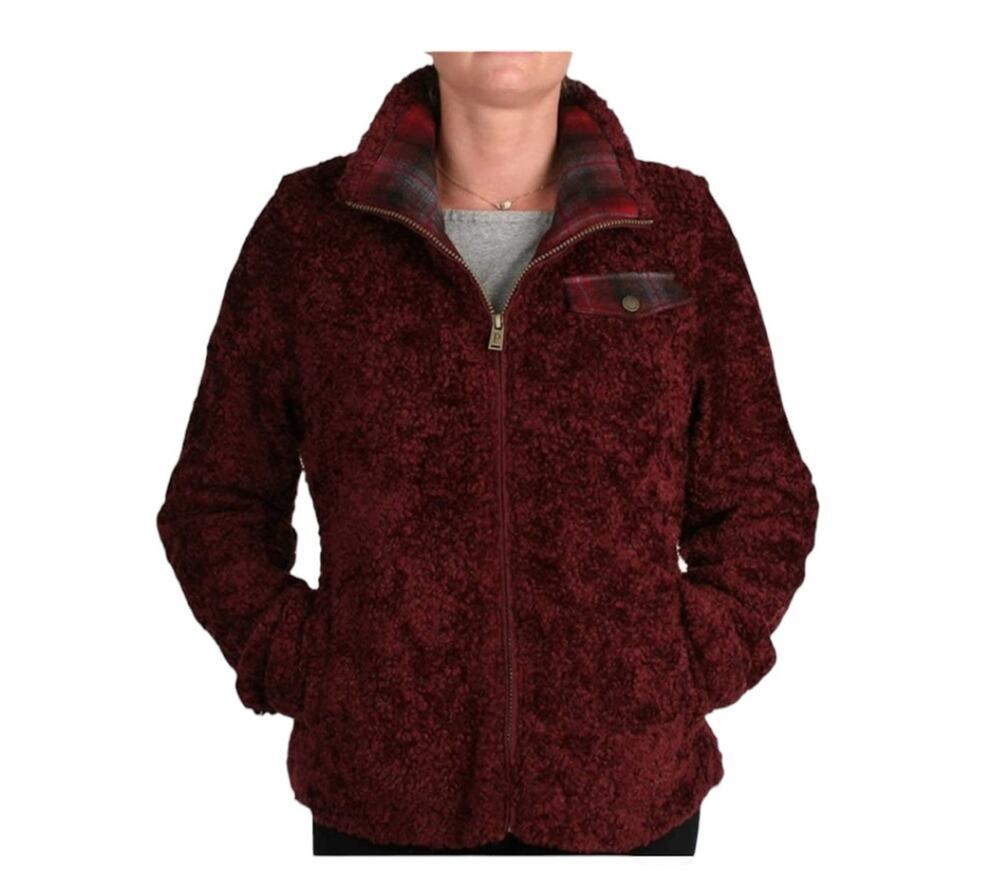 Pendleton womens medium red burgundy zip up jacket schaket warm cozy fall plaid